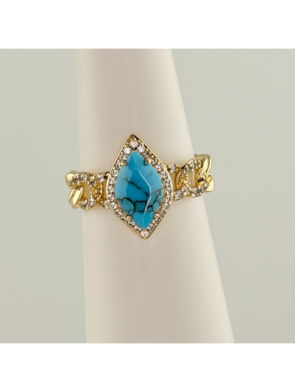 Bomb Party Ring Sz 8 "A Little Bit Legendary" Turquoise Magnesite on Yellow Gold